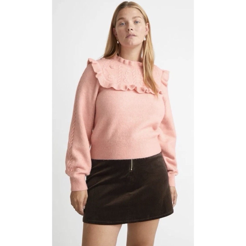 & Other Stories Paris Atelier Wool Embroidered Ruffle Knit Sweater SM Pink EUC - Picture 7 of 10